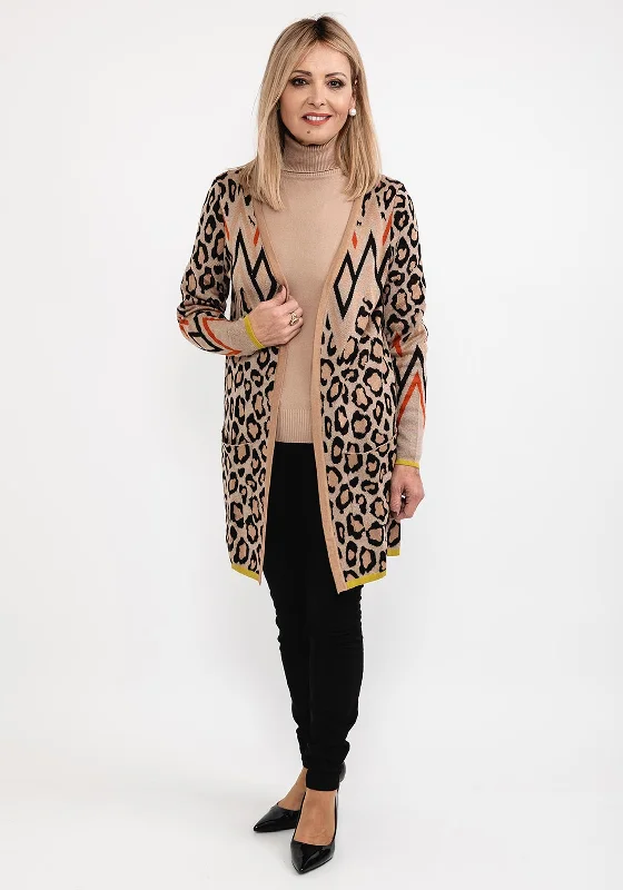 Your Exclusive Offer Awaits!I’cona Mix Animal Print Long Open Cardigan, Camel Multi