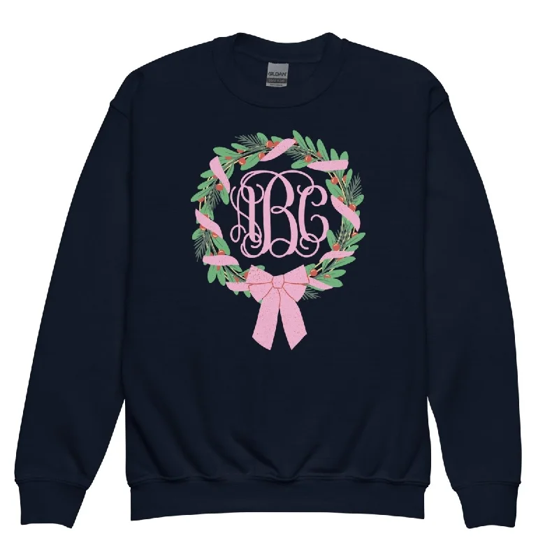 Unmissable Offers Await!Kids Monogrammed 'Bow Wreath' Crewneck Sweatshirt