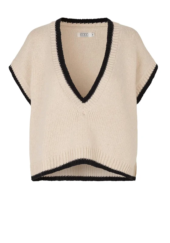 Get More, Spend Less – Shop Now!Masai Fabiola Sleeveless V-Neck Knitted Top, Black and White