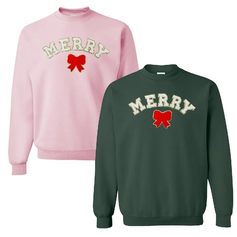Hottest Discounts of the Year!White Merry Letter Patch Crewneck Sweatshirt