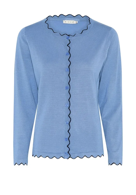 Instant Savings Await!Micha Geometric Cut Trim Fine Cardigan, Sky Blue