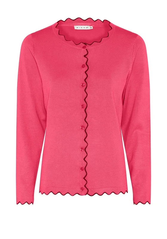 Save Like Never Before!Micha Geometric Cut Trim Fine Cardigan, Hot Pink