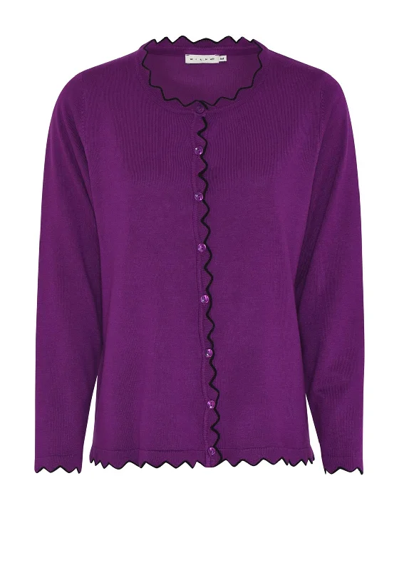 Your Chance to Save is Now!Micha Geometric Cut Trim Fine Cardigan, Purple