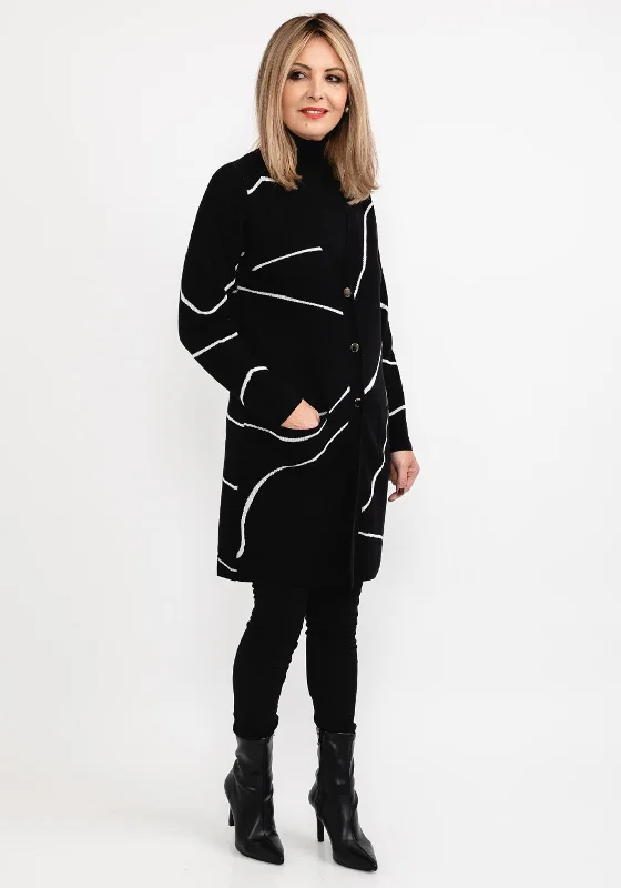 Upgrade for Less!Micha Line Pattern Long Knit Cardigan, Black