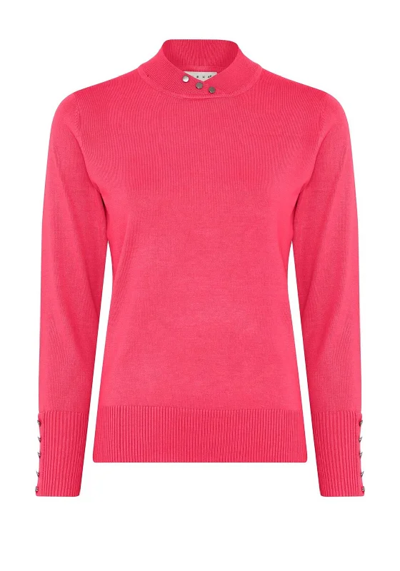 Save Money, Shop Happy!Micha Buttoned Funnel Neck Sweater, Hot Pink