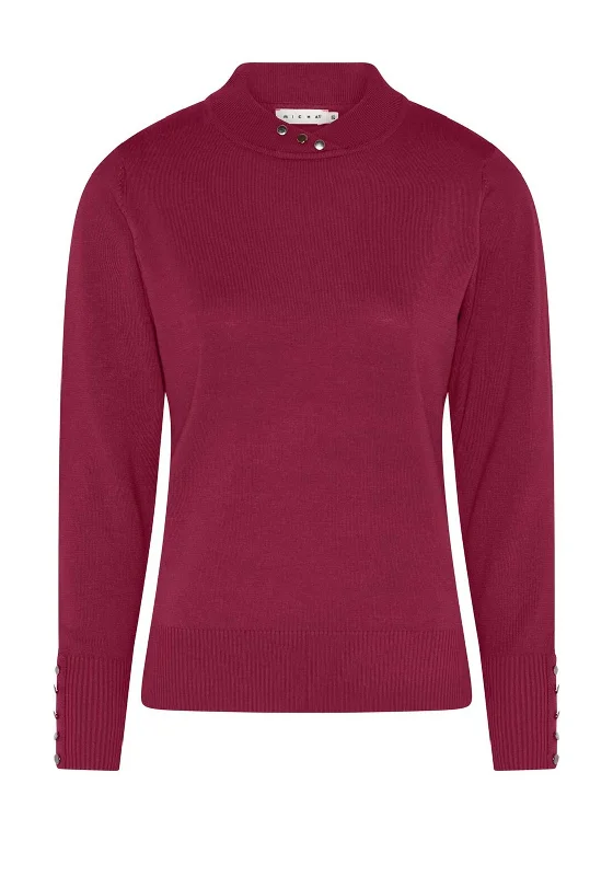 Buy More, Pay Less!Micha Buttoned Funnel Neck Sweater, Berry