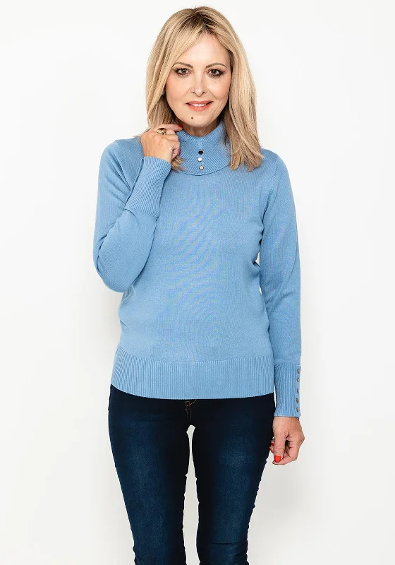 Get Ready to Save!Micha Buttoned Funnel Neck Sweater, Dusty Blue