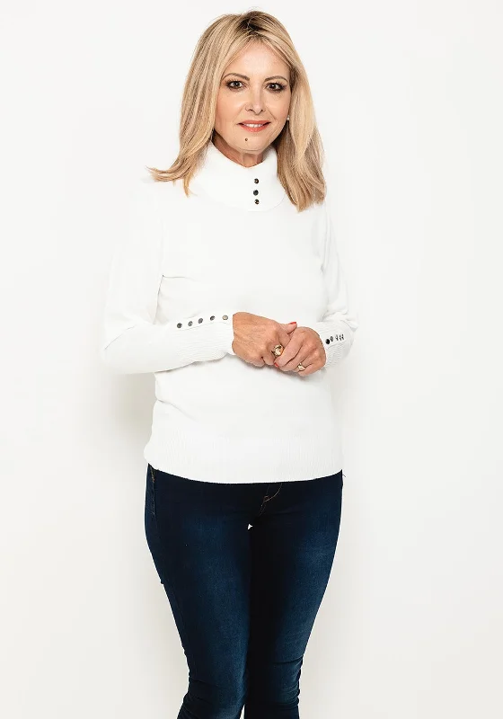 Your Chance to Save is Now!Micha Buttoned Funnel Neck Sweater, White