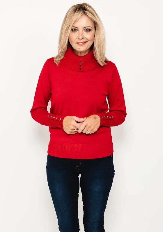 Score Big Savings Today!Micha Buttoned Funnel Neck Sweater, Red