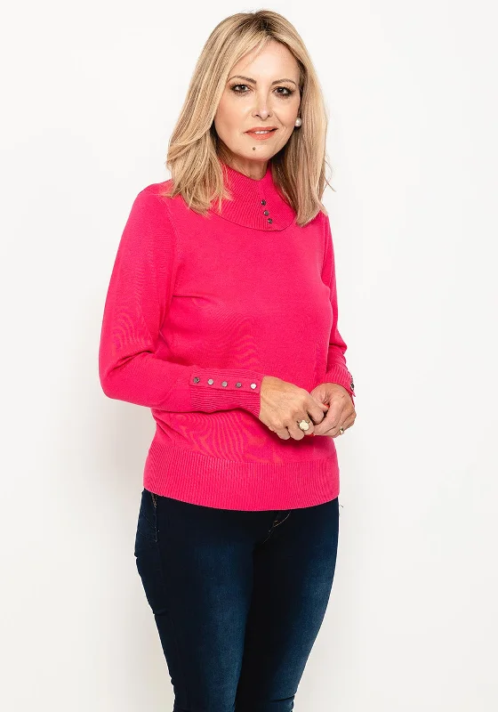 Your Shopping Spree Starts Here!Micha Buttoned Funnel Neck Sweater, Fuchsia
