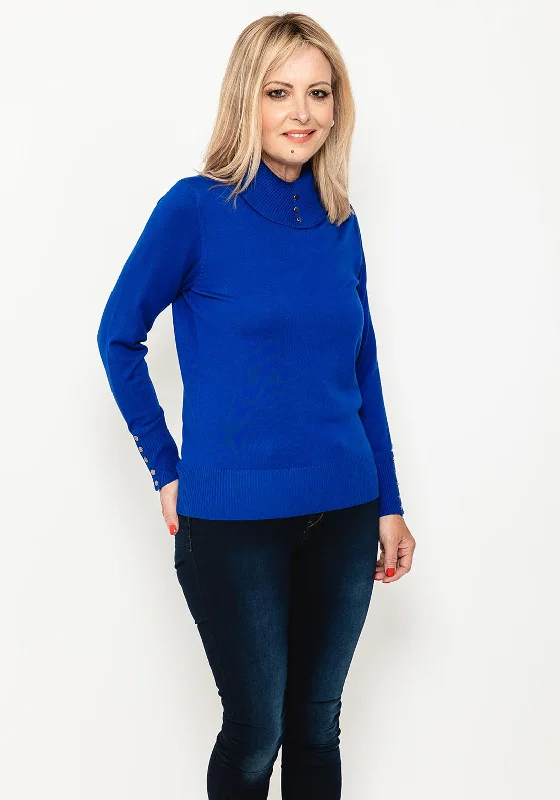 Save Like Never Before!Micha Buttoned Funnel Neck Sweater, Royal Blue