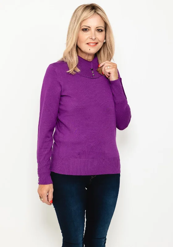 Find Your Perfect Deal Today!Micha Buttoned Funnel Neck Sweater, Purple