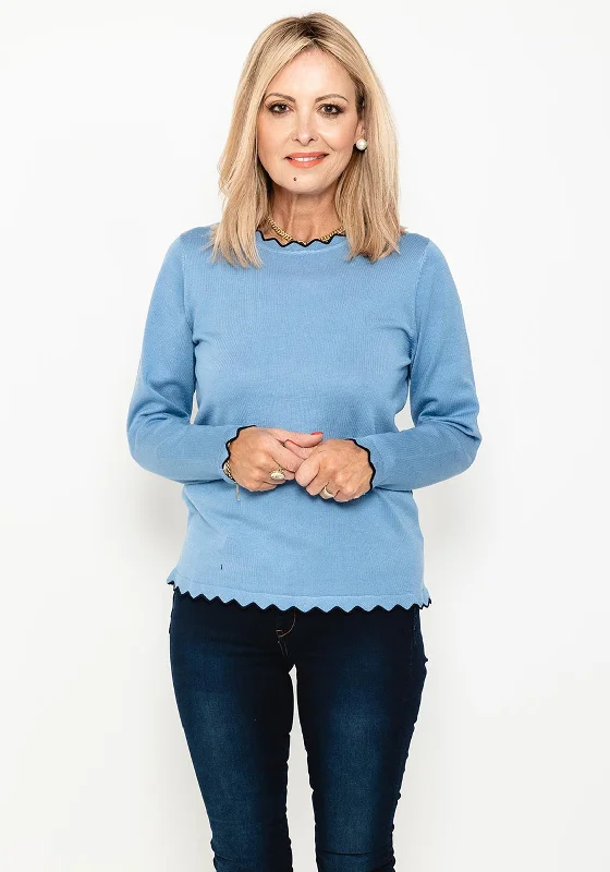 Limited Deals, Unlimited Savings!Micha Zig Zag Trim Fine Sweater, Dusty Blue & Navy