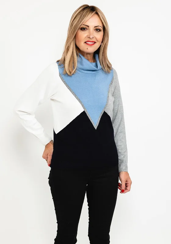 Hurry! While Supplies Last!Micha Cowl Neck Colour Block Sweater, Blue Multi