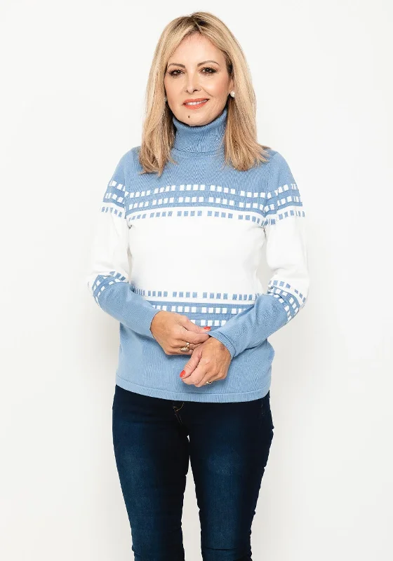 The Best Sale of the Year!Micha Block Check Knit Sweater, Dusty Blue & White