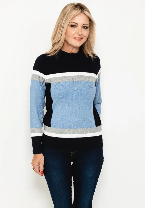 Price Drop Alert!Micha Frill Neck Colour Block Sweater, Navy Multi