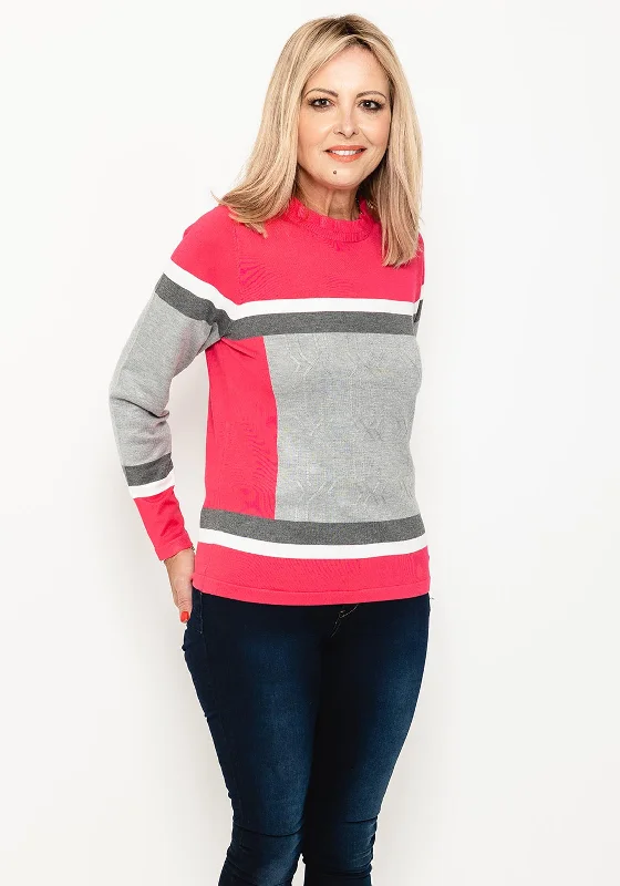Save Money, Shop Happy!Micha Frill Neck Colour Block Sweater, Pink Multi
