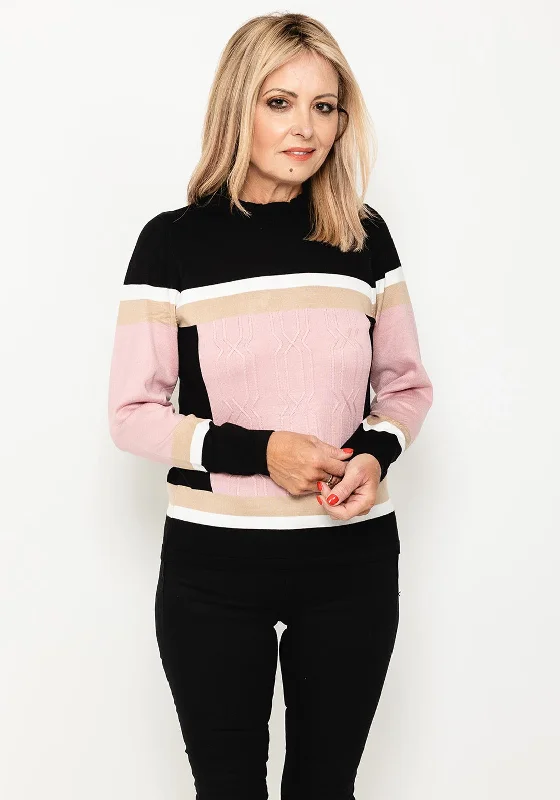 Only a Few Left – Order Now!Micha Frill Neck Colour Block Sweater, Black Multi