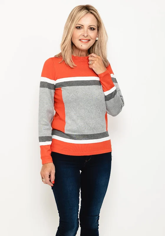 Your Discount is Waiting!Micha Frill Neck Colour Block Sweater, Orange Multi