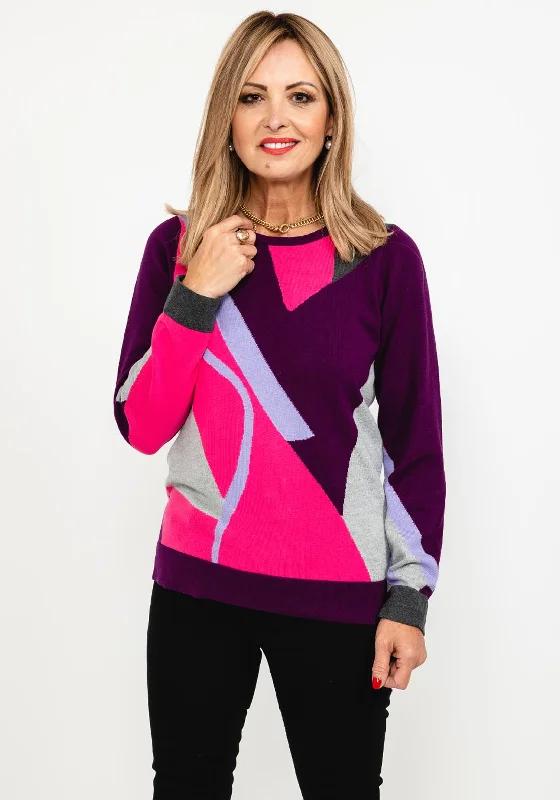 Get More, Spend Less – Shop Now!Micha Abstract Colour Block Sweater, Purple Multi