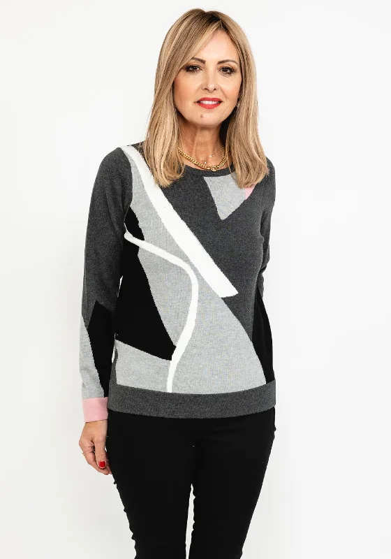 Your Shopping Wish, Our Discount Command!Micha Abstract Colour Block Sweater, Grey Multi