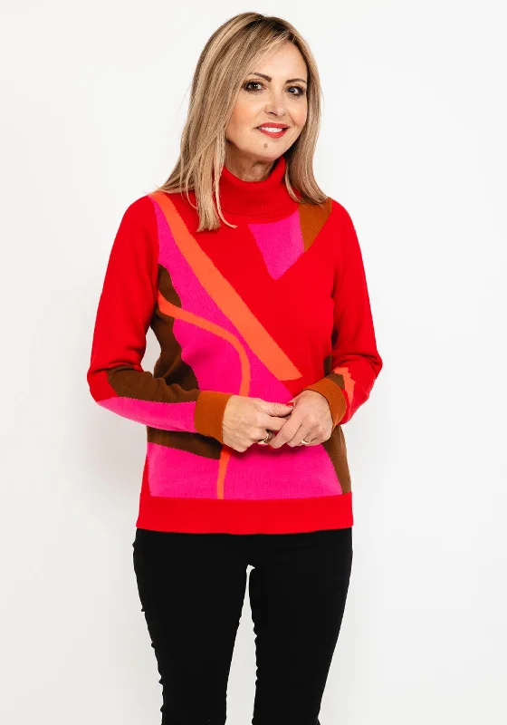 The Sale You’ve Been Waiting For!Micha Roll Neck Colour Block Sweater, Red Multi