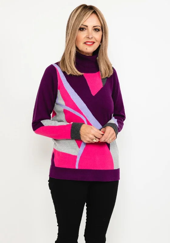 Snag the Best Prices Now!Micha Roll Neck Colour Block Sweater, Purple Multi
