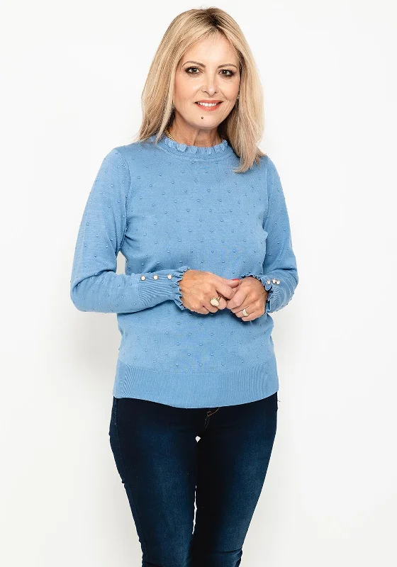 Unmissable Offers Await!Micha Embroidered Texture Frill Trim Sweater, Dusty Blue