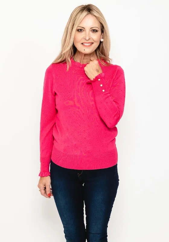 One Day Only – Huge Savings!Micha Embroidered Texture Frill Trim Sweater, Pink