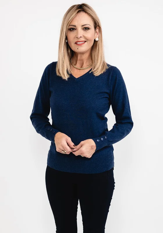 Limited Edition, Limited Price!Micha Metallic V Neck Sweater, Navy