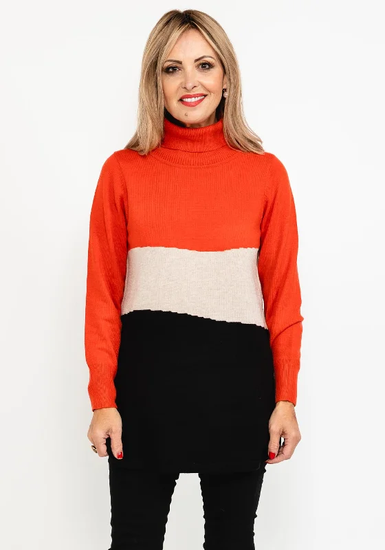 Exclusive Deals Just for You!Micha Ribbed Roll Neck Sweater, Orange & Black