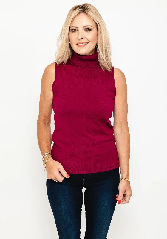 Grab Yours Before It’s Too Late!Micha Roll Neck Knit Vest, Wine