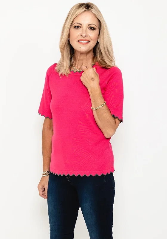 Seasonal Sale – Shop Now!Micha Zig Zag Trim Short Sleeve Sweater, Pink & Grey