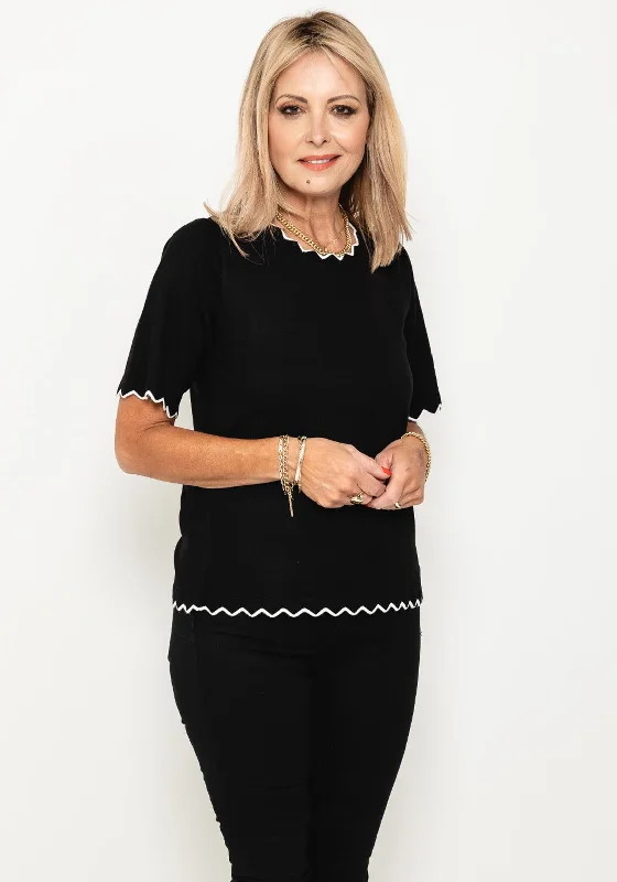 Instant Savings Await!Micha Zig Zag Trim Short Sleeve Sweater, Black & White