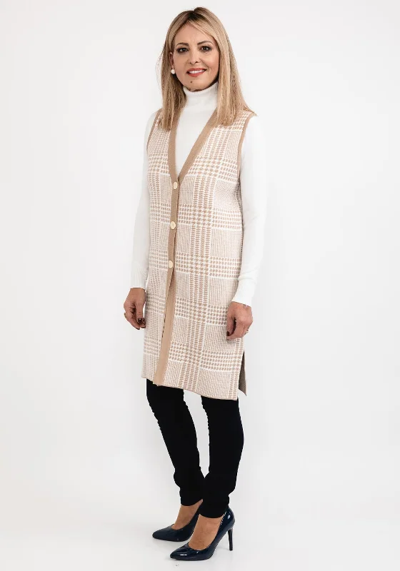 Savings You Can’t Ignore!Micha Houndstooth Knit Sleeveless Long Cardigan, Beige