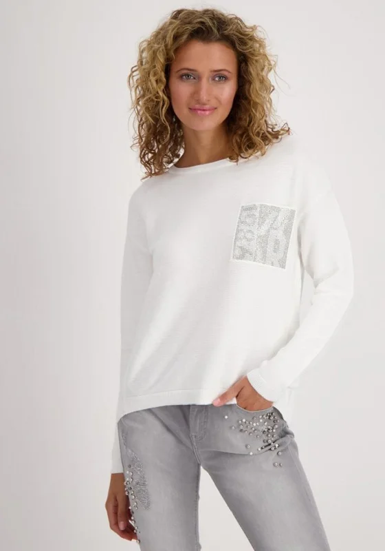 Huge Price Cuts Await!Monari Rhinestone Patch Pocket Knit Sweater, White
