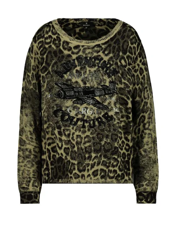 Save Money, Shop Happy!Monari Leopard Print Rhinestone Sweater, Green & Black