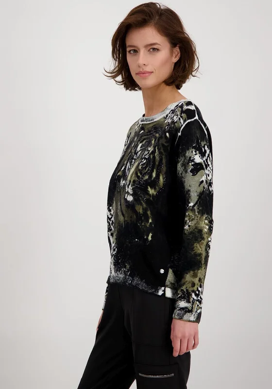 Your Discount is Waiting!Monari Tiger Print Rhinestone Sweater, Green & Black