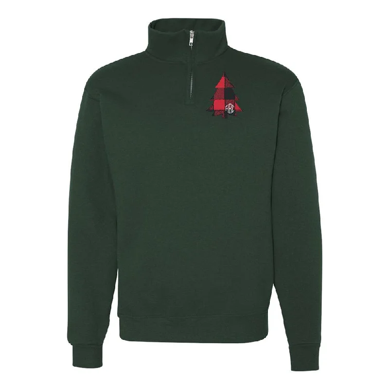 Upgrade for Less!Monogrammed Buffalo Check Christmas Tree Quarter Zip Sweatshirt
