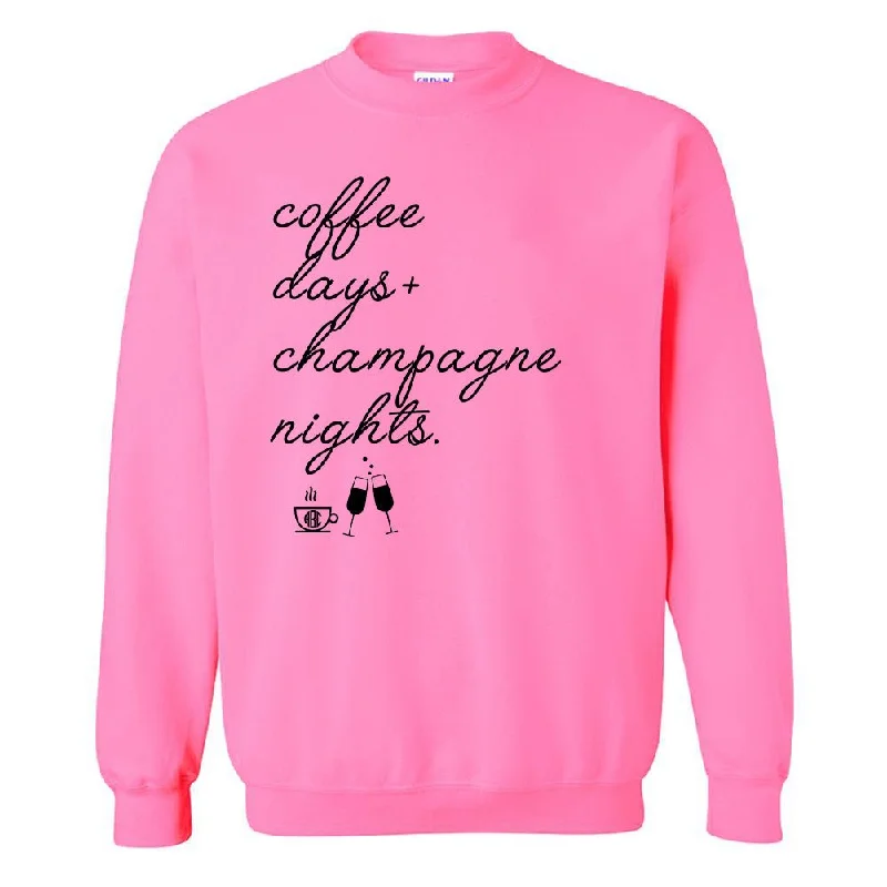 Buy More, Save More!Monogrammed 'Coffee Days + Champagne Nights' Neon Crewneck Sweatshirt Buy More, Save More!Monogrammed 'Coffee Days + Champagne Nights' Neon Crewneck Sweatshirt