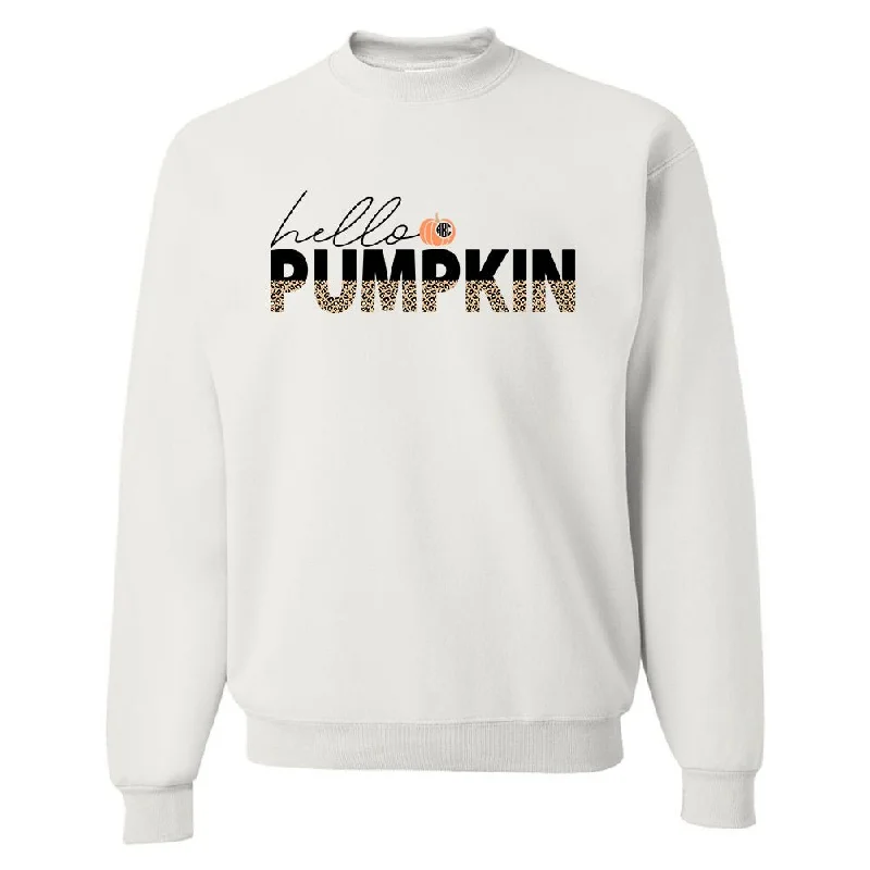 Flash Sale – Act Fast!Monogrammed 'Hello Pumpkin' Leopard Crewneck Sweatshirt