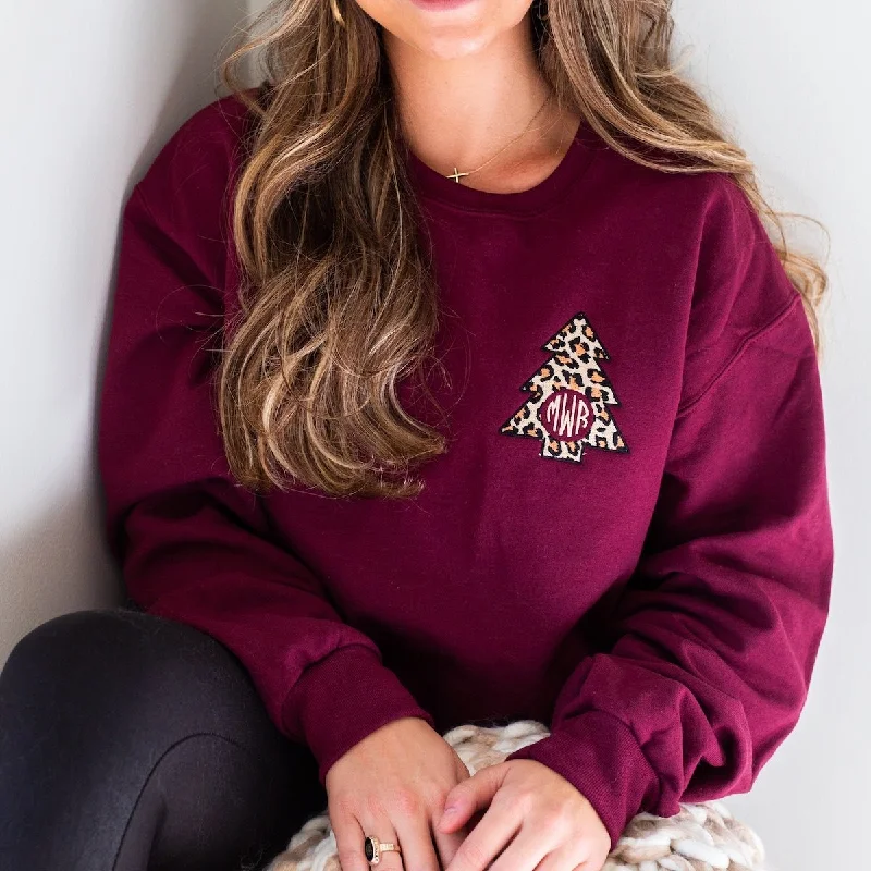 Every Deal is a Steal!Monogrammed Leopard Christmas Tree Crewneck Sweatshirt