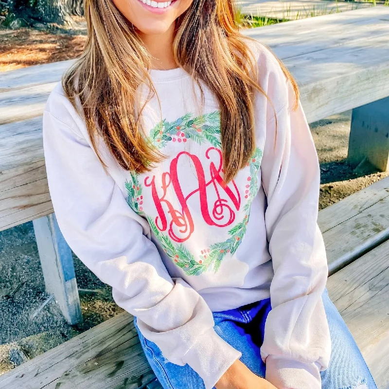 Lowest Prices Guaranteed!Monogrammed 'Mistletoe Wreath' Crewneck Sweatshirt
