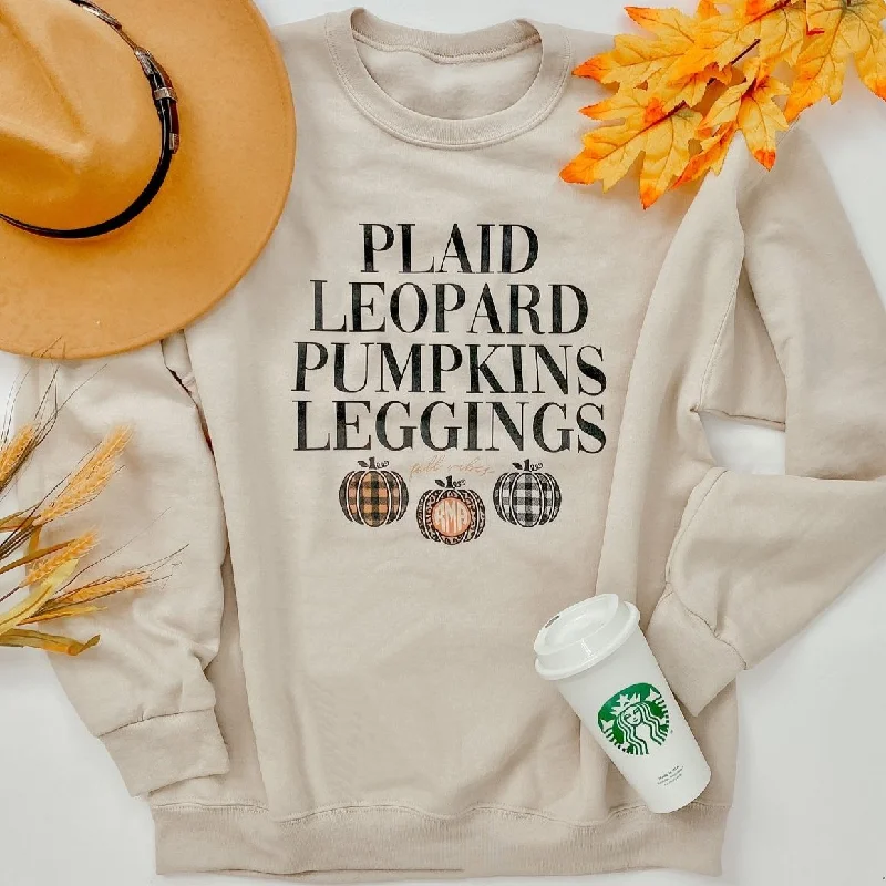 Score Big Savings Today!Monogrammed 'Plaid, Leopard, Pumpkins' Crewneck Sweatshirt
