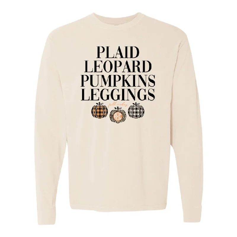Snag the Best Prices Now!Monogrammed 'Plaid, Leopard, Pumpkins' Long Sleeve T-Shirt