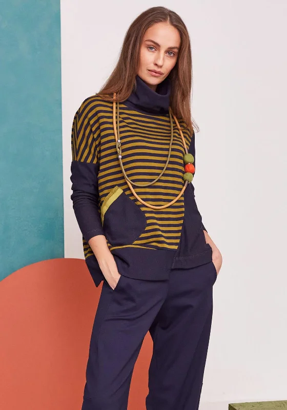 Time to Snag a Bargain!Naya Striped Contrast Panel Roll Neck Top, Navy & Green