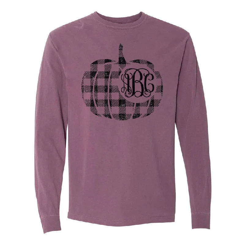 Your Wallet Will Thank You!Monogrammed 'Plaid Pumpkin' Comfort Colors Long Sleeve T-Shirt