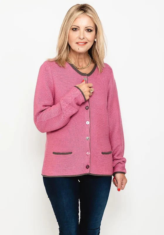 More Discounts, More Joy!Rabe Mix Button Knitted Cardigan, Pink & Brown