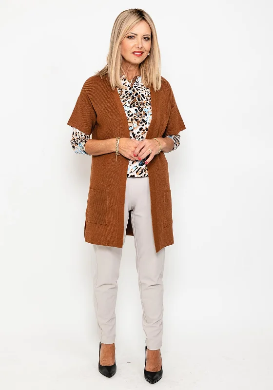 Shop Before It’s Gone!Rabe Short Sleeve Long Knit Cardigan, Brown