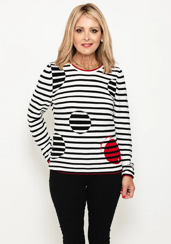 Save More When You Shop More!Rabe Striped & Circle Ribbed Knit Jumper, Monochrome & Red